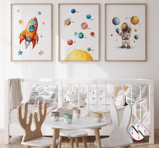 Uzay Konseptli 3'lü Set-Gezegenler, Astronot image 0