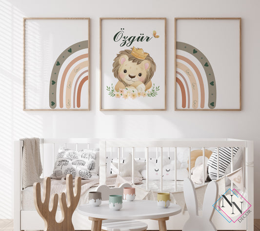 İsme Özel Aslan ve Gökkuşağı Temalı 3'lü Set image 0