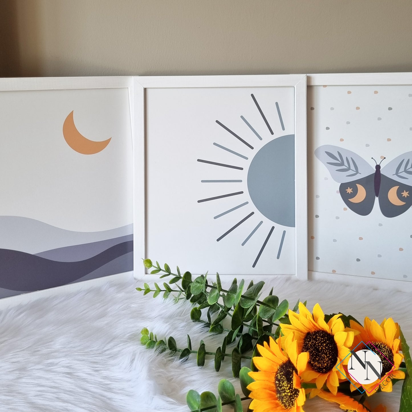 Boho Temalı 3'lü Set - Güneş, Çöl, Kelebek - Yeşil image 3