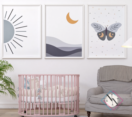 Boho Temalı 3'lü Set - Güneş, Çöl, Kelebek - Yeşil image 1