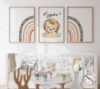 İsme Özel Aslan ve Gökkuşağı Temalı 3'lü Set image 0