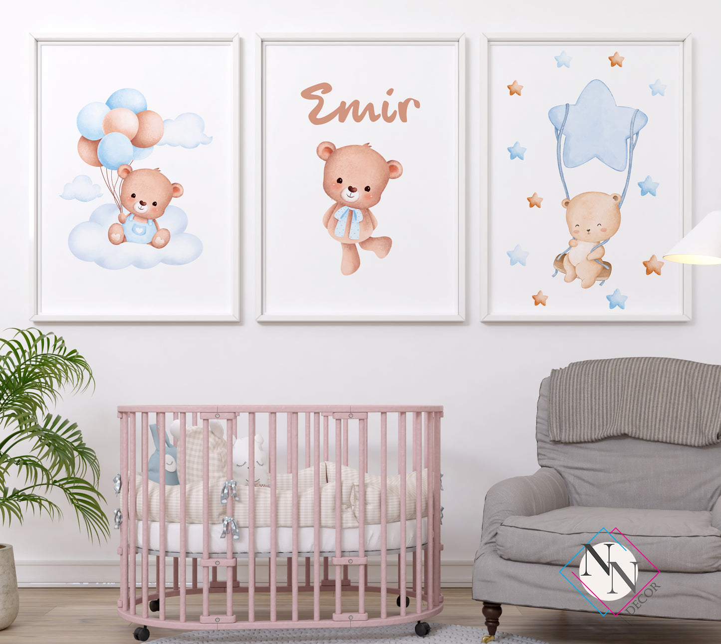 İsme Özel Oyuncak Ayı ve Gökyüzü Temalı 3'lü Set - Mavi image 5