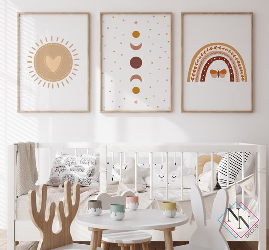 Boho Temalı 3'lü Set - Gökkuşağı, Güneş ve Ay image 0