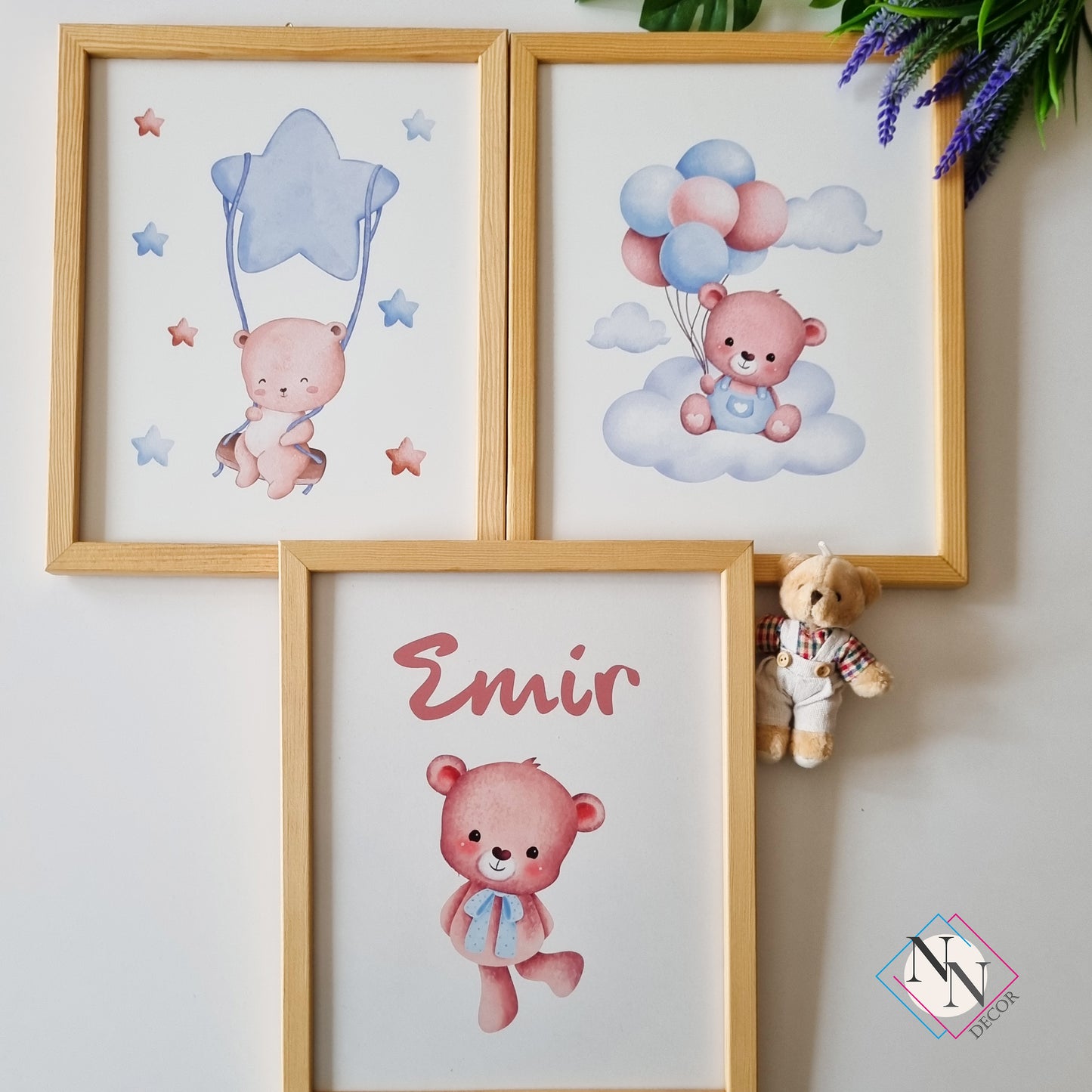 İsme Özel Oyuncak Ayı ve Gökyüzü Temalı 3'lü Set - Mavi image 1