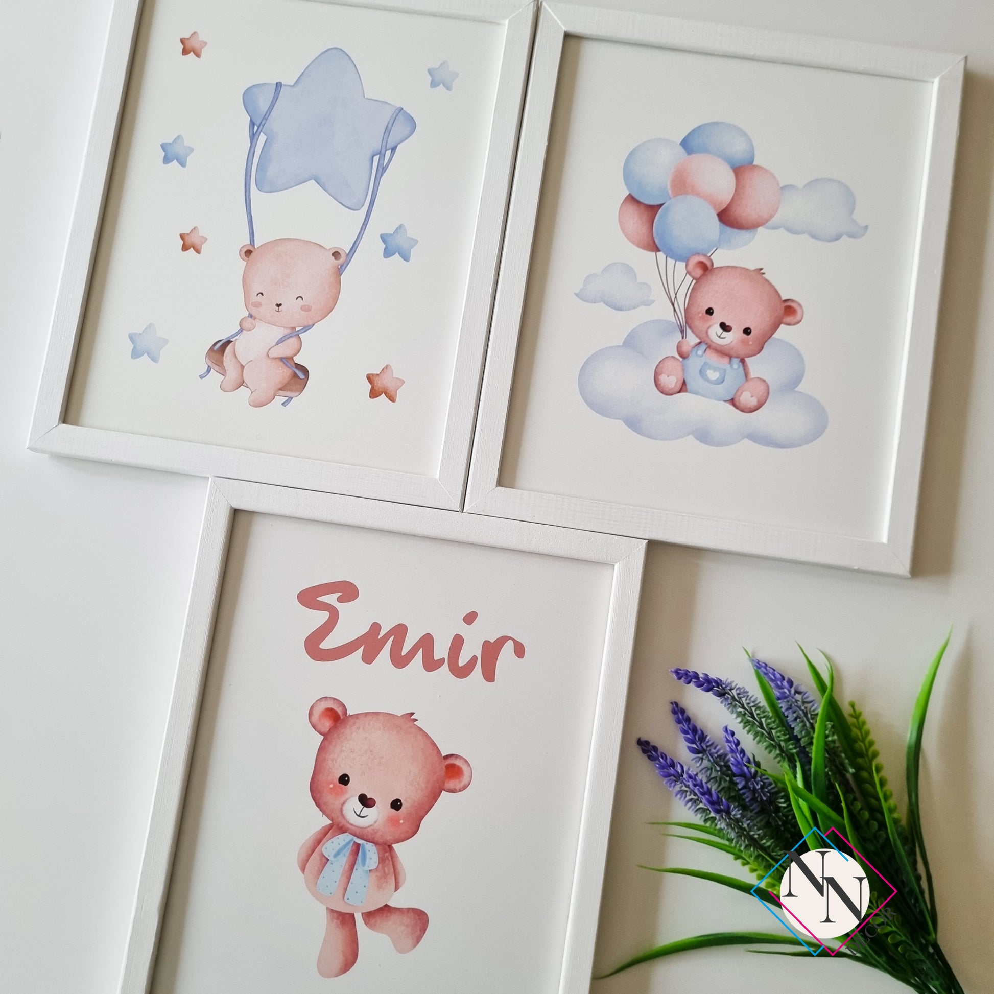 İsme Özel Oyuncak Ayı ve Gökyüzü Temalı 3'lü Set - Mavi image 6