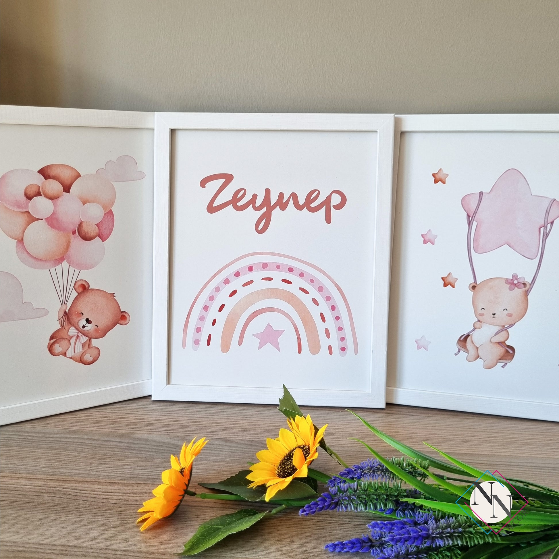 İsme Özel Oyuncak Ayı ve Gökyüzü Temalı 3'lü Set - Pembe image 9