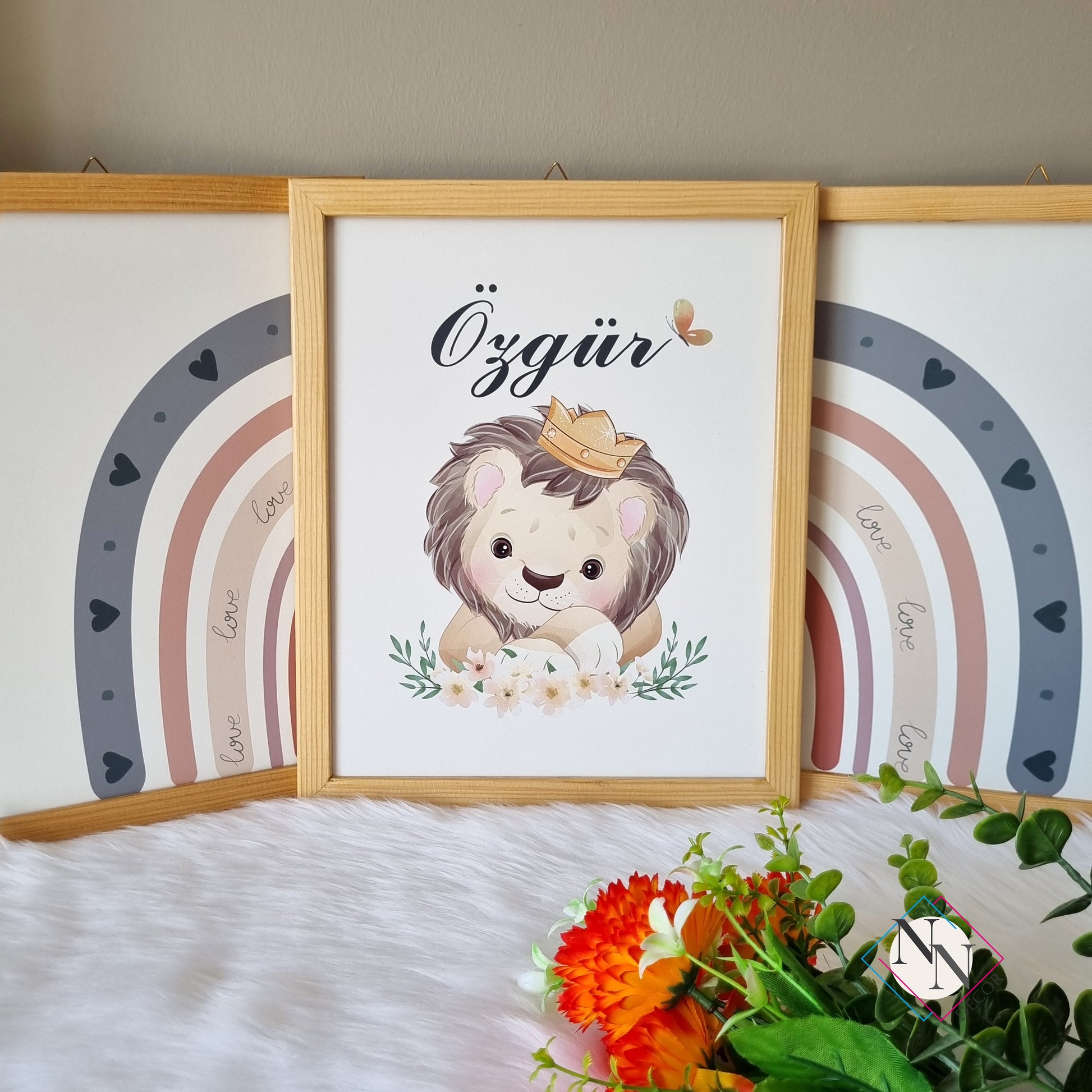 İsme Özel Aslan ve Gökkuşağı Temalı 3'lü Set image 3