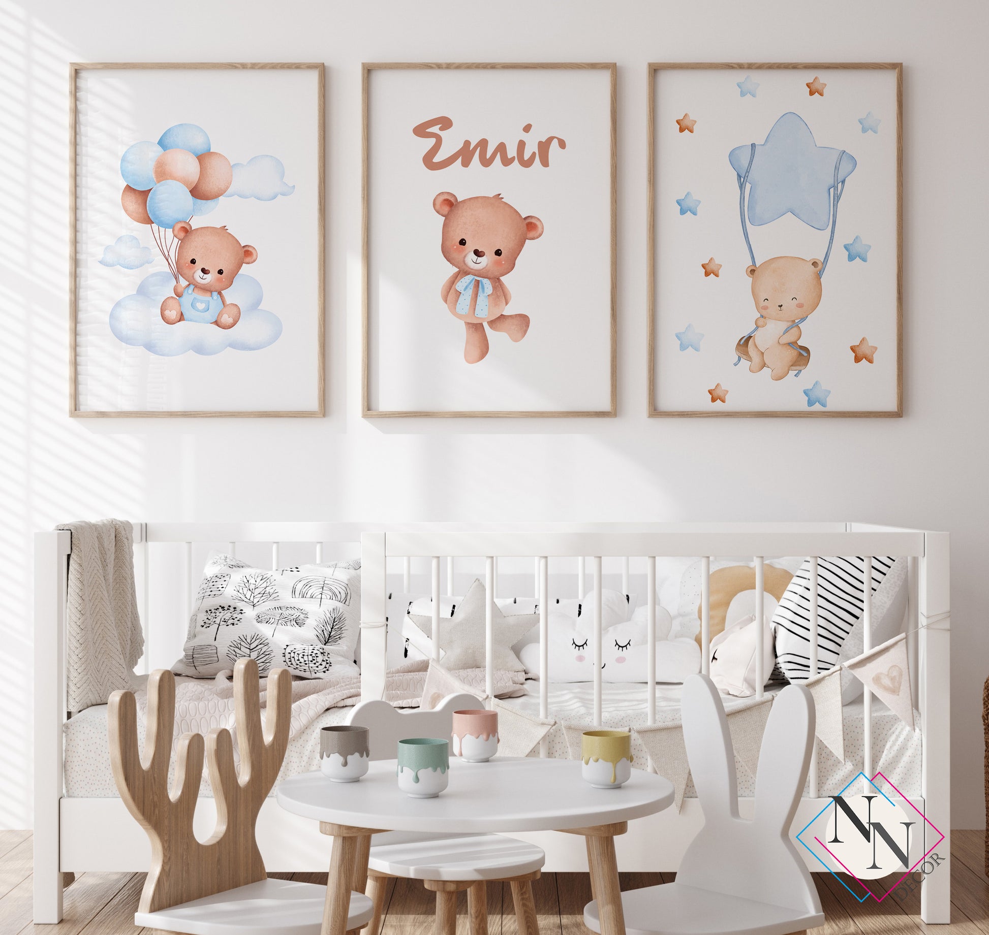 İsme Özel Oyuncak Ayı ve Gökyüzü Temalı 3'lü Set - Mavi image 0