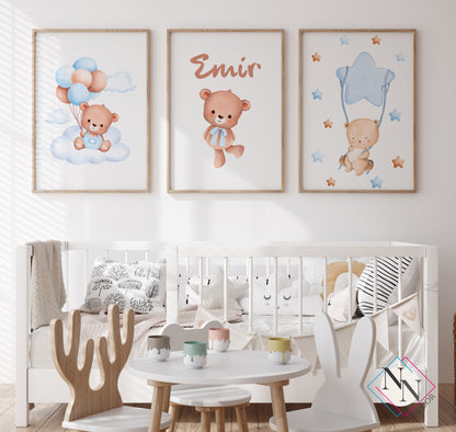 İsme Özel Oyuncak Ayı ve Gökyüzü Temalı 3'lü Set - Mavi image 0