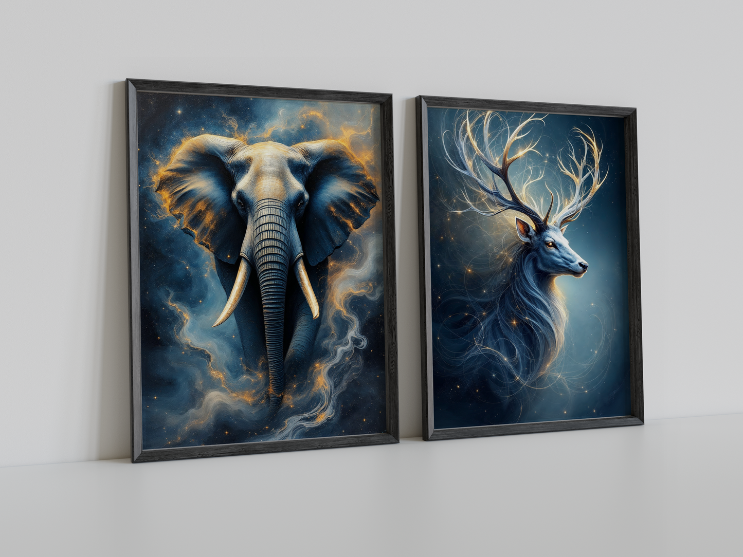 Fil ve Geyik - Soyut Duvar Dekoru - 2'li Set