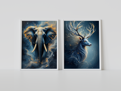 Fil ve Geyik - Soyut Duvar Dekoru - 2'li Set