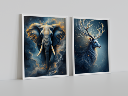 Fil ve Geyik - Soyut Duvar Dekoru - 2'li Set
