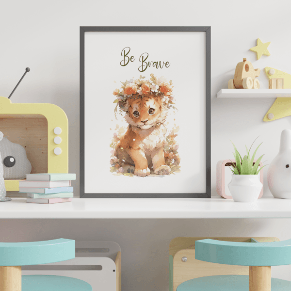 çiçekli-safari-mockup-05 Safari - Aslan, Zürafa ve Fil 3’lü Set- v02 - Doğal Ahşap Çerçeveli, Bebek ve Çocuk Odası Tablo Seti