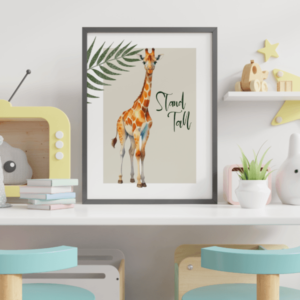 yapraklı-safari-mockup-03 Safari - Aslan, Zürafa ve Fil 3’lü Set- v01 - Doğal Ahşap Çerçeveli, Bebek ve Çocuk Odası Tablo Seti