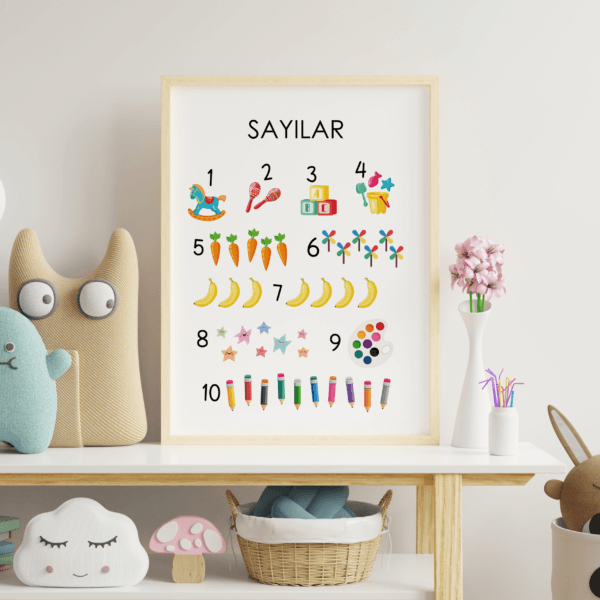 30x40-10lu-sayılar-oda-02 Eğitici Tablolar - Alfabe ve Sayılar - Doğal Ahşap Çerçeveli, Bebek ve Çocuk Odası Tablo Seti