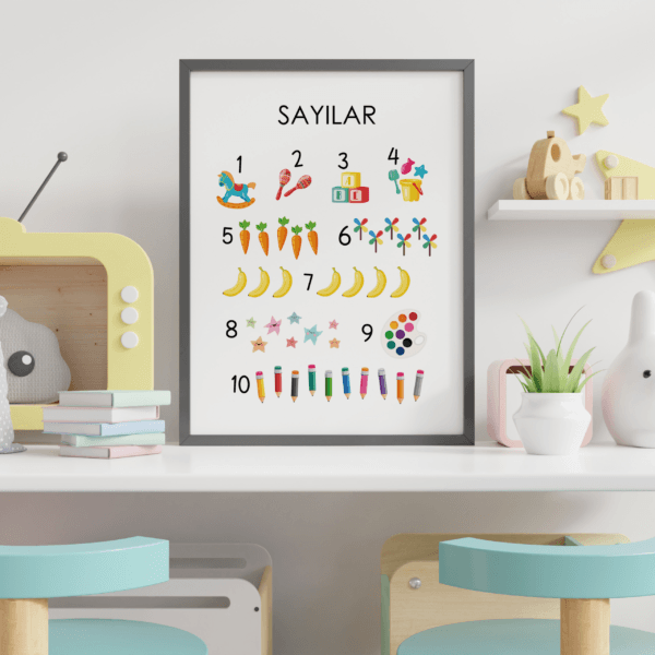 30x40-10lu-sayılar-oda-03 Eğitici Tablolar - Alfabe ve Sayılar - Doğal Ahşap Çerçeveli, Bebek ve Çocuk Odası Tablo Seti