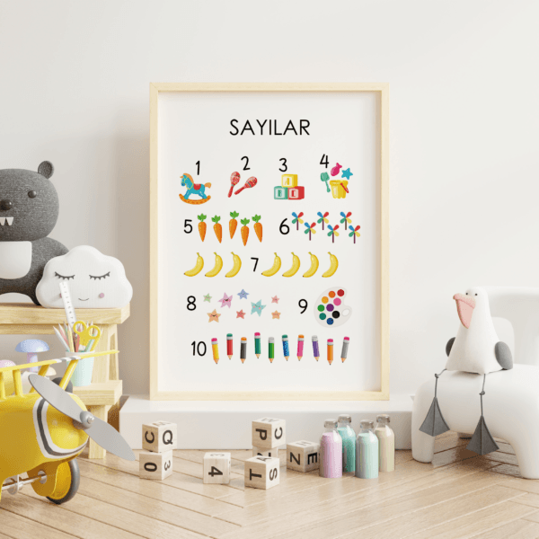 30x40-10lu-sayılar-oda-04 Eğitici Tablolar - Alfabe ve Sayılar - Doğal Ahşap Çerçeveli, Bebek ve Çocuk Odası Tablo Seti