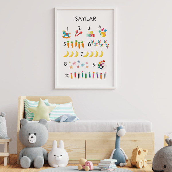 30x40-10lu-sayılar-oda-05 Eğitici Tablolar - Alfabe ve Sayılar - Doğal Ahşap Çerçeveli, Bebek ve Çocuk Odası Tablo Seti