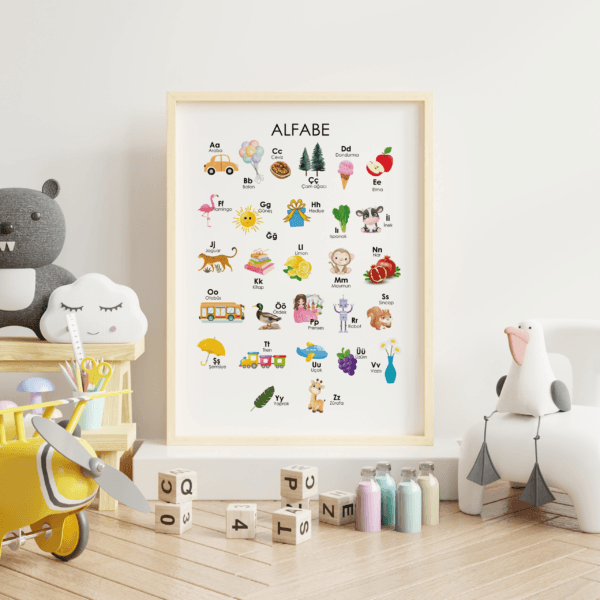30x40-alfabe-oda-04 Eğitici Tablolar - Alfabe ve Sayılar - Doğal Ahşap Çerçeveli, Bebek ve Çocuk Odası Tablo Seti