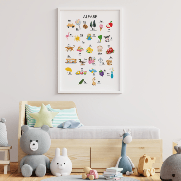 30x40-alfabe-oda-05 Eğitici Tablolar - Alfabe ve Sayılar - Doğal Ahşap Çerçeveli, Bebek ve Çocuk Odası Tablo Seti