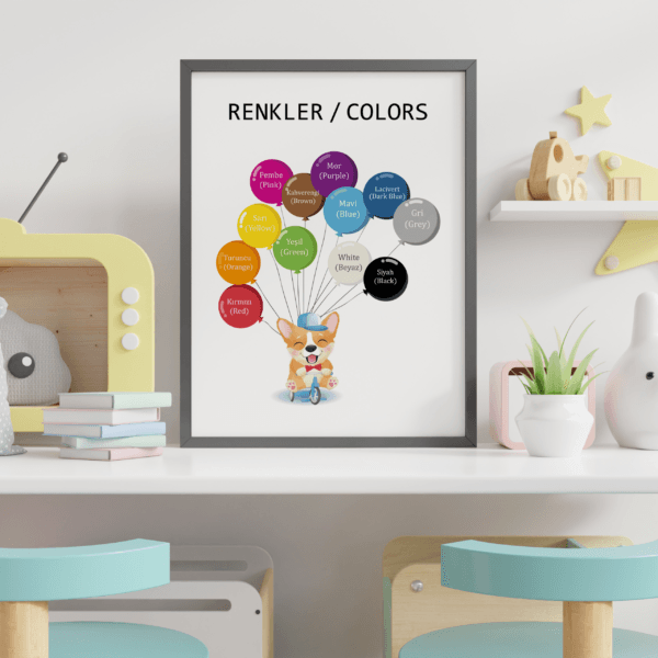 30x40-renkler-v02 oda-03 Eğitici Tablolar - Renkli Balonlar - Doğal Ahşap Çerçeveli, Bebek Ve Çocuk Odası Tablosu