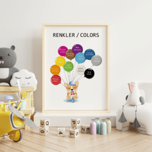 Eğitici Tablolar - Renkli Balonlar - Doğal Ahşap Çerçeveli, Bebek Ve Çocuk Odası Tablosu
