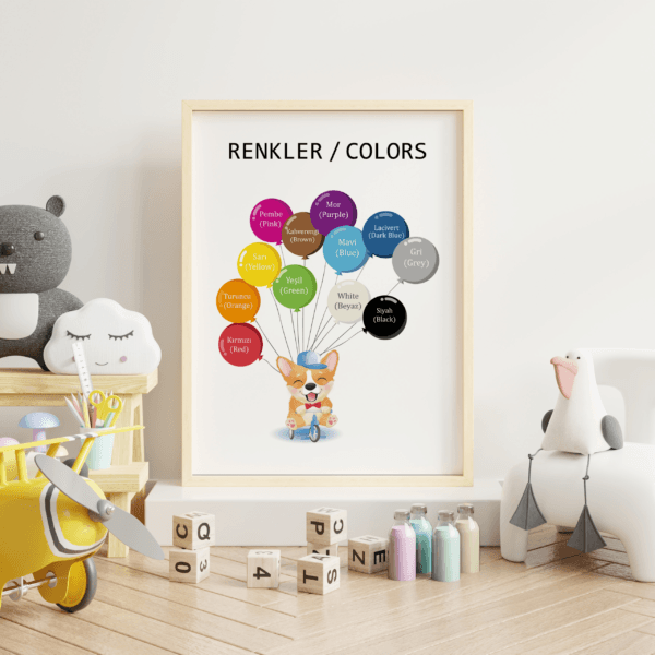30x40-renkler-v02 oda-04 Eğitici Tablolar - Renkli Balonlar - Doğal Ahşap Çerçeveli, Bebek Ve Çocuk Odası Tablosu