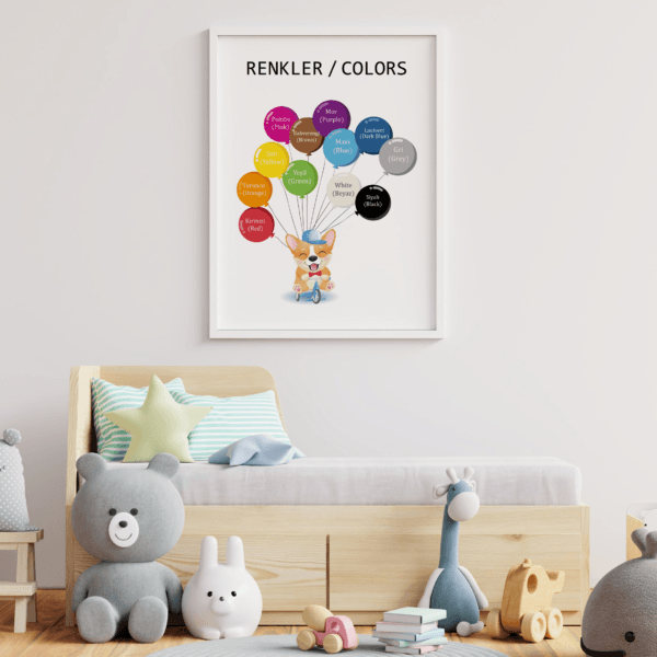 30x40-renkler-v02 oda-05 Eğitici Tablolar - Renkli Balonlar - Doğal Ahşap Çerçeveli, Bebek Ve Çocuk Odası Tablosu
