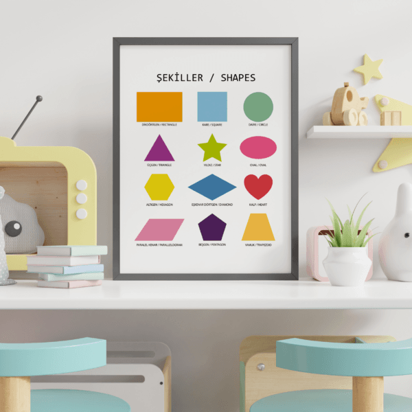 30x40-şekiller oda-03 Eğitici Tablolar - Şekiller - Doğal Ahşap Çerçeveli, Bebek ve Çocuk Odası Tablosu