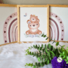 Nursery-Wall-Art-Bear-and-Rainbow-01 İsme Özel Oyuncak Ayı ve Gökyüzü Temalı 3'lü Set - Doğal Ahşap Çerçeveli, Kız Bebek ve Çocuk Odası