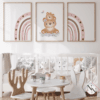 Nursery-Wall-Art-Bear-and-Rainbow-02 İsme Özel Oyuncak Ayı ve Gökyüzü Temalı 3'lü Set - Doğal Ahşap Çerçeveli, Kız Bebek ve Çocuk Odası