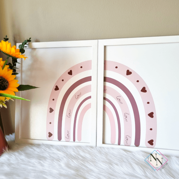 Nursery-Wall-Art-Bear-and-Rainbow-White-04 İsme Özel Oyuncak Ayı ve Gökyüzü Temalı 3'lü Set - Doğal Ahşap Çerçeveli, Kız Bebek ve Çocuk Odası