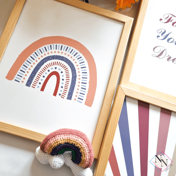 Nursery-Wall-Art-Boho-Motivational-04 Boho Temalı 3'lü Set - Güneş ve Gökkuşağı - Doğal Ahşap Çerçeveli, Bebek ve Çocuk Odası Tablo Seti