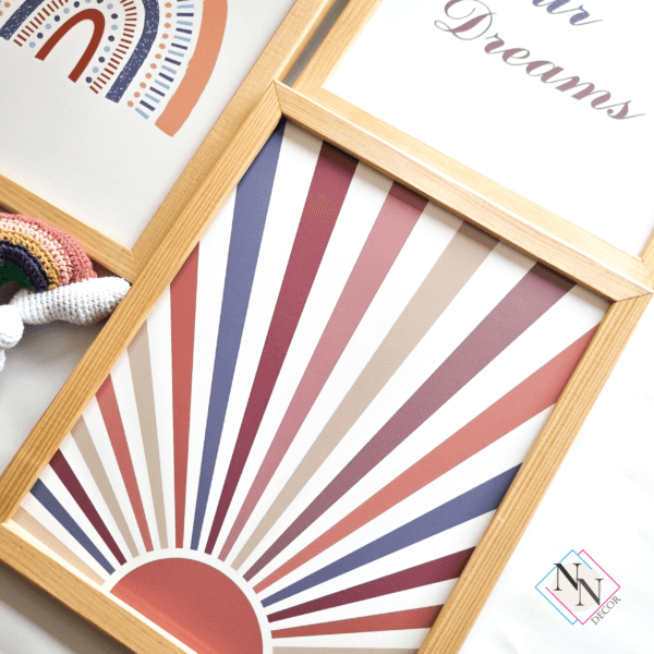 Nursery-Wall-Art-Boho-Motivational-05 Boho Temalı 3'lü Set - Güneş ve Gökkuşağı - Doğal Ahşap Çerçeveli, Bebek ve Çocuk Odası Tablo Seti