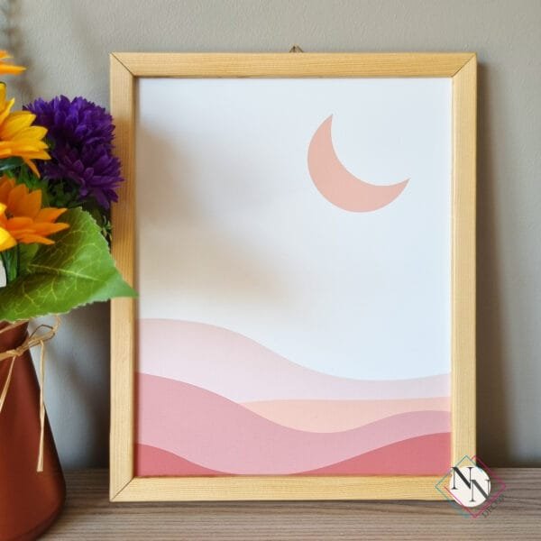 Nursery-Wall-Art-Boho-Sun-Moon-and-Butterfly Boho Temalı 3'lü Set - Güneş, Çöl, Kelebek - Doğal Ahşap Çerçeveli, Bebek ve Çocuk Odası Tablo Seti