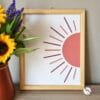 Nursery-Wall-Art-Boho-Sun-Moon-and-Butterfly Boho Temalı 3'lü Set - Güneş, Çöl, Kelebek - Doğal Ahşap Çerçeveli, Bebek ve Çocuk Odası Tablo Seti