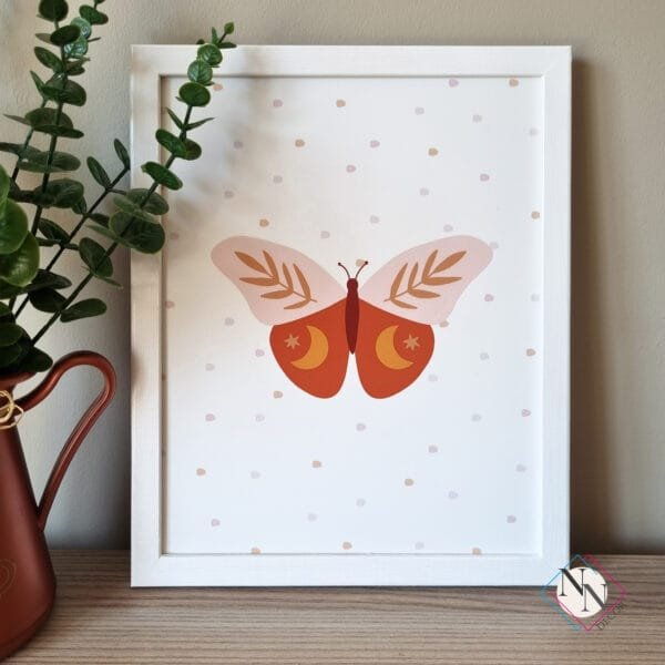 Nursery-Wall-Art-Boho-Sun-Moon-and-Butterfly Boho Temalı 3'lü Set - Güneş, Çöl, Kelebek - Doğal Ahşap Çerçeveli, Bebek ve Çocuk Odası Tablo Seti
