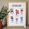SPORLAR-AHŞAP-PART1 Sporlar Eğitici 2'li Set - Doğal Ahşap Çerçeveli, Bebek Ve Çocuk Odası Tablo Seti