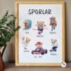 SPORLAR-AHŞAP-PART2 Sporlar Eğitici 2'li Set - Doğal Ahşap Çerçeveli, Bebek Ve Çocuk Odası Tablo Seti