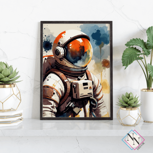 Astronot ve Uzay Mekiği - Sürreal Duvar Dekoru - Doğal Ahşap Çerçeveli Ev ve Ofis Tablosu
