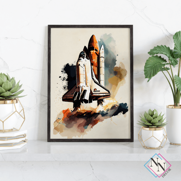 Astronot ve Uzay Mekiği - Sürreal Duvar Dekoru - Doğal Ahşap Çerçeveli Ev ve Ofis Tablosu