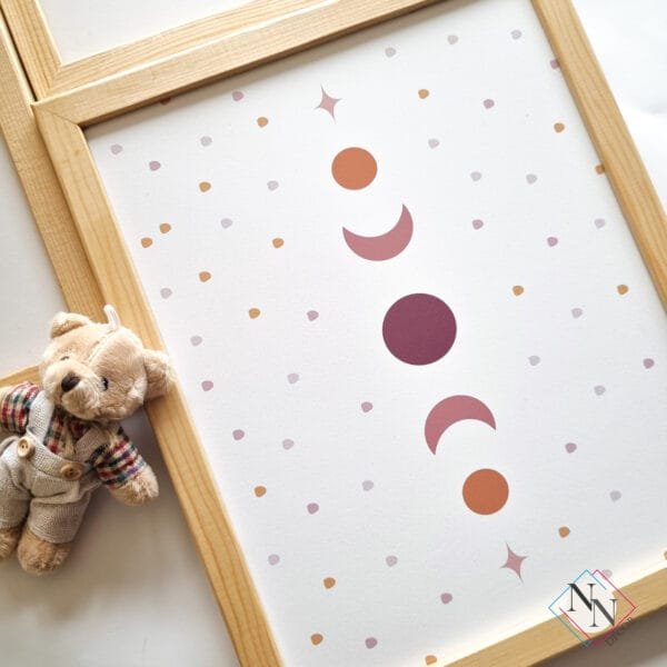 boho-ay-şeffaf Boho Temalı 3'lü Set - Ay, Güneş ve Gökkuşağı - Doğal Ahşap Çerçeveli, Bebek ve Çocuk Odası Tablo Seti