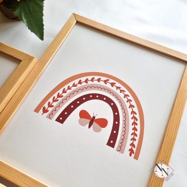 boho-gökkuşağı-şeffaf Boho Temalı 3'lü Set - Ay, Güneş ve Gökkuşağı - Doğal Ahşap Çerçeveli, Bebek ve Çocuk Odası Tablo Seti