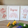 oyuncak-ayı-set-beyaz İsme Özel Oyuncak Ayı ve Gökyüzü Temalı 3'lü Set - Doğal Ahşap Çerçeveli, Kız Bebek ve Çocuk Odası