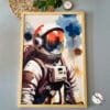 Astronot ve Uzay Mekiği - Sürreal Duvar Dekoru - Doğal Ahşap Çerçeveli Ev ve Ofis Tablosu